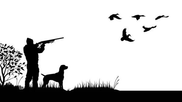 Image Silhouette Chasse Canard — Image vectorielle
