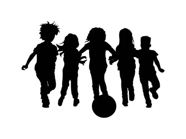 Kinder Spielen Fußball Silhouette — Stockvektor