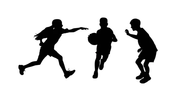 Děti Hrají Basketbalovou Siluetu — Stockový vektor