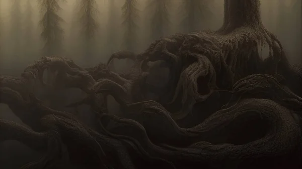 Дерево Корни Ужасной Формы Пихтовом Лесу — стоковое фото