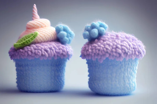 Happy Birthday Cupcakes Topping Woolen Thread — Stock fotografie