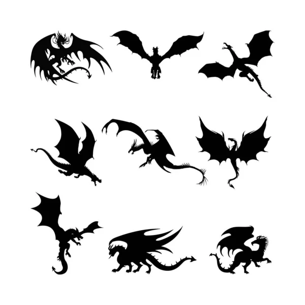 Flying Dragon Silhouette Collection — 图库矢量图片