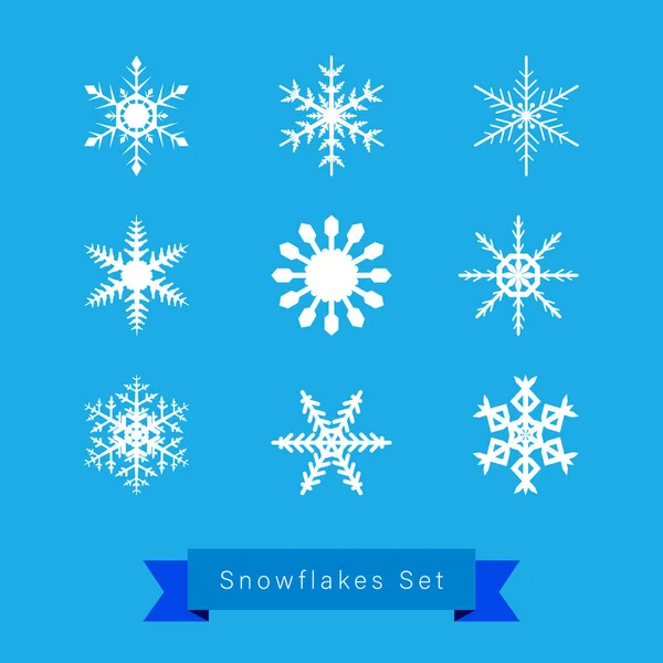 Flat Design White Snowflakes Set — стоковый вектор