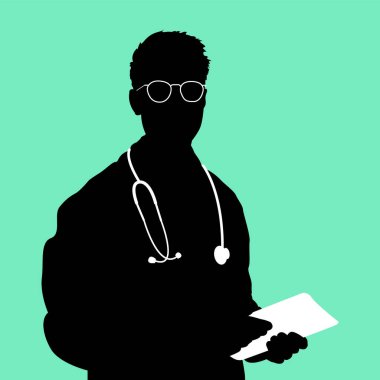 Stetoskop ve gözlüklü Erkek Doktor Siluet.