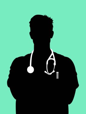 Stetoskoplu Erkek Doktor Üst Gövde Silueti.