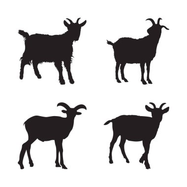 Silhouettes of Male Goats with Horns. clipart