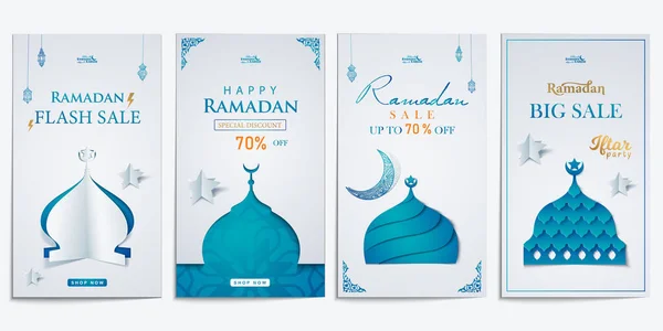Ramadan Historie Sprzedaż Social Media Posty Kolekcja Papier Cut Styl — Wektor stockowy