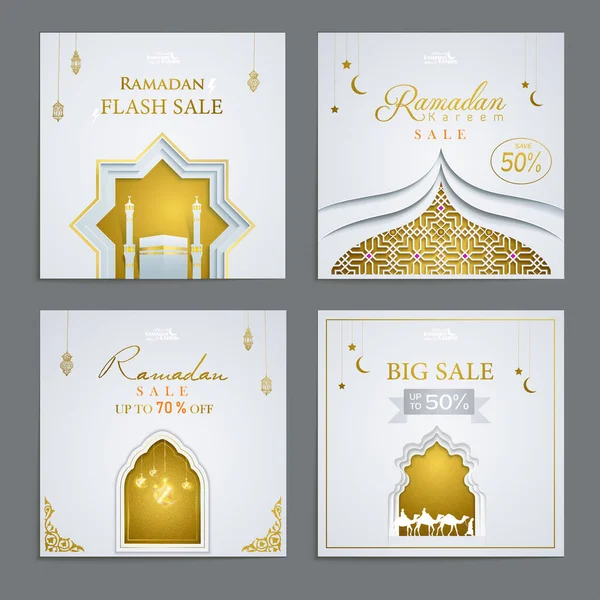 Ramadan Sprzedaż Social Media Posty Złoty Zbiór Szablon — Wektor stockowy