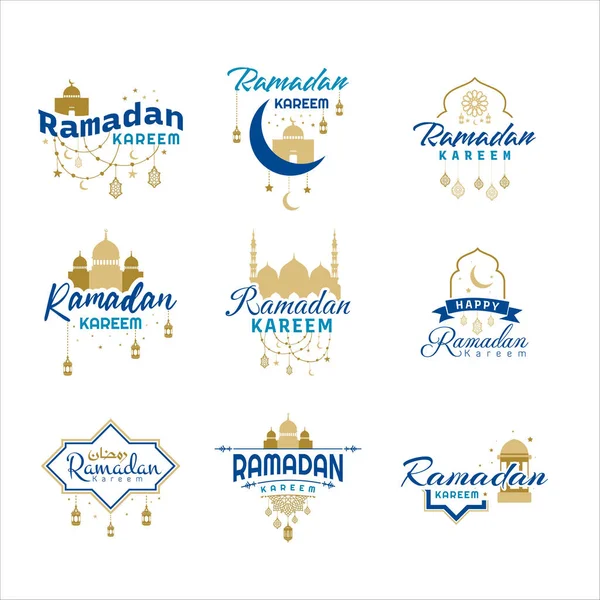 Zestaw Emblematów Ramadan Kareem Islamska Dekoracja Muzułmańska — Wektor stockowy