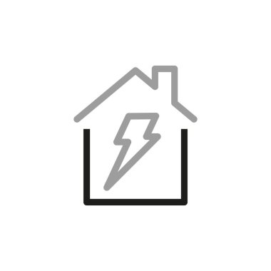 Gayrimenkul ile ilgili basit vektör çizgisi simgeleri. Ev ve şimşek simgesi.