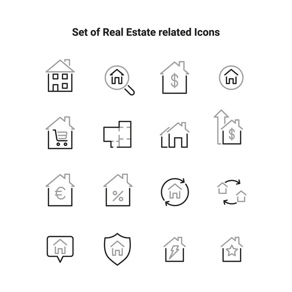 Real Estate Tenké Čáry Ikony Symboly Nemovitostí Nastaveny Home House Vektorová Grafika