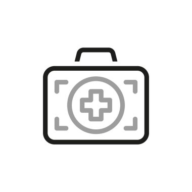 Tıp ve Sağlık İlgili Vektör Hattı Simgesi. İlk yardım çantası gibi simge içeriyor. Projeleriniz için tasarım ögeleri.