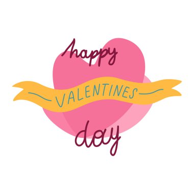 Vektör çizimi. Kalp arka planında Sevgililer Günü 'nün zarif modern fırça harfleri..