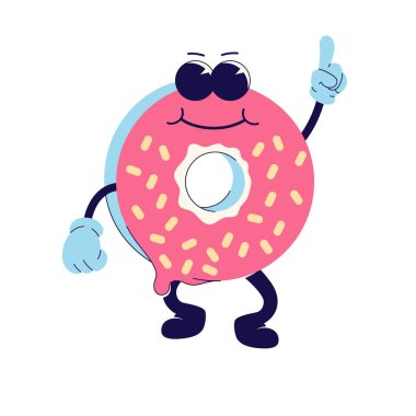 Jöleli hippi çöreği, 70 'lerin modası geçmiş Retro baskısı. Tişört, tişört ve çıkartma için illüstrasyon - poster tasarımı. Jöle konseptinde acayip karakter çöreği..