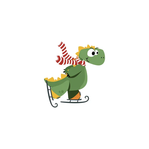 Aranyos Dinoszaurusz Korcsolyázás Téli Téma Vektor Illusztráció Divat Műalkotások Gyermekkönyvek — Stock Vector