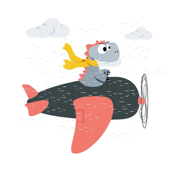 Niedlicher Dinosaurier Mit Flugzeug Vektordesign Grafische Illustration Von Shirts Für — Stockvektor