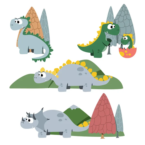 Eine Große Menge Entzückender Zeichnungen Von Dinosaurierfiguren Set Zur Illustration — Stockvektor