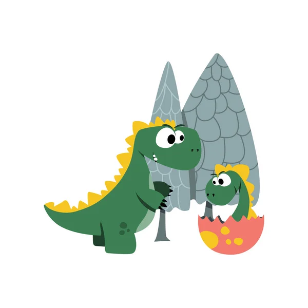 Zwei Dinosaurier Ein Großer Dinosaurier Und Ein Baby — Stockvektor