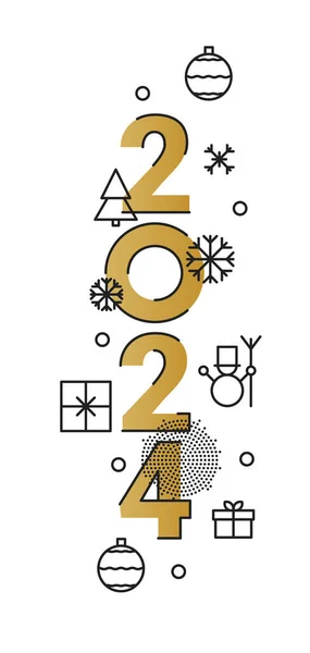 2024年あけましておめでとうございます デザインテンプレートメリークリスマスと幸せな新年のためのお祝いタイポグラフィポスター バナーやグリーティングカード — ストックベクタ