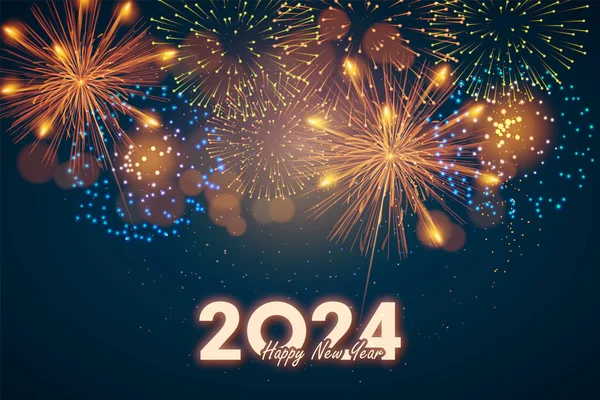 2024年以烟火表演 2024新年快乐 龙年快乐 设计模板庆祝圣诞和新年的排字海报 横幅或贺卡 图库矢量图片
