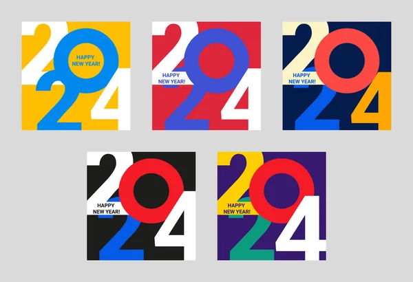 一套2024年新年快乐 创意概念设计模板与彩色标志2024庆祝和季节装饰 图库矢量图片