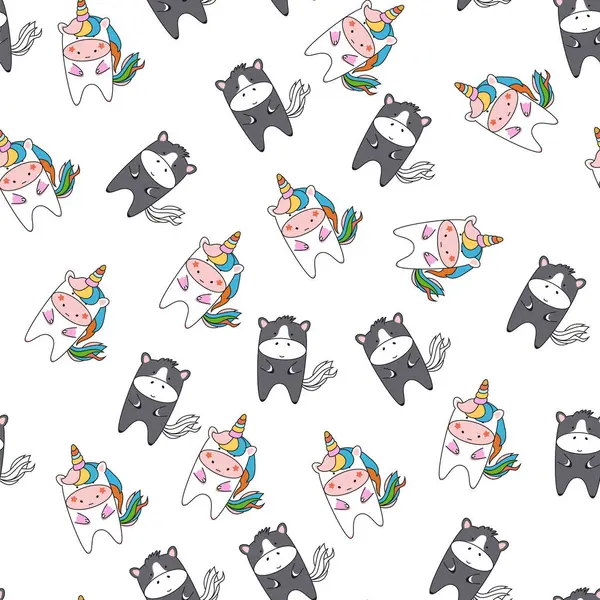 Seamless pattern with different animals horse, unicorn. Animal cartoon character design.