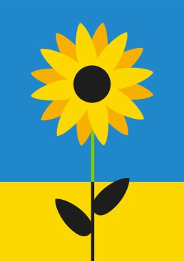 Ukrayna renklerinde, ayçiçekli bir poster. Poster grafik tasarımı.