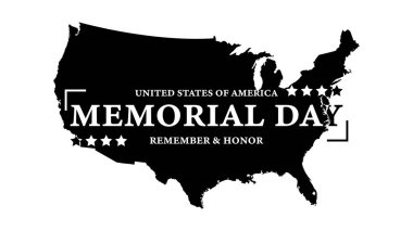 Anma Günü - Hatırla ve Onayla posteri. ABD Anma Günü 'nü kutluyoruz. Amerikan ulusal bayramı. ABD harita arkaplanlı davet şablonu.