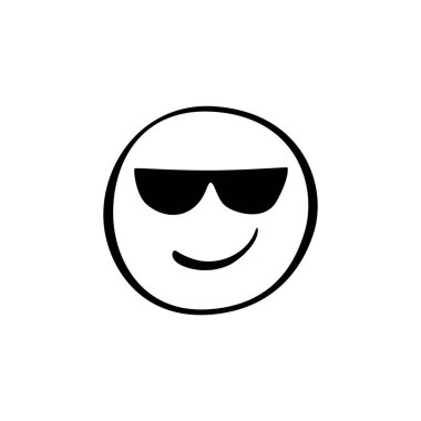 Basit bir tasarım, güneş gözlüklü mutlu bir gülen yüz içerir. Bu neşeli ikon neşe ve pozitifliği temsil ediyor, neşeli mesajlar ve sosyal etkileşimler için mükemmel..