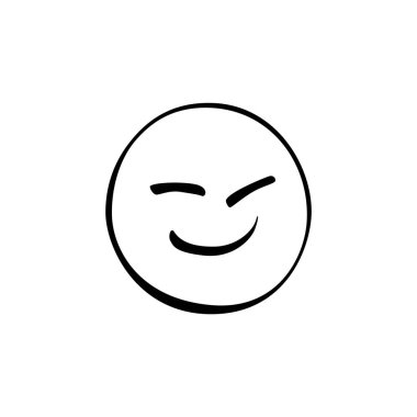 Yaramaz bir ifadeyle gülümseyen bir ifadenin basit bir siyah beyaz tasviri. Tasarım, sembolün neşeli ve neşeli doğasını vurguluyor..