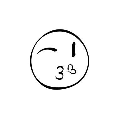 Göz kırpan bir gülen yüz, yanında küçük bir kalp sembolü olan neşeli bir ifade gösterir, neşeli ve sevecen bir atmosfer yaratır. Tasarım minimalist ve davetkar..