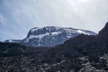 Tanzanya Afrika 'da karla kaplı dağ Kilimanjaro - karlı zirve zirvesi - macera tırmanışı