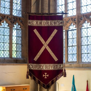 Langport, İngiltere - 23 Ocak 2017: Curry Rivel, Church Banner 'daki St. Andrew Kilisesi
