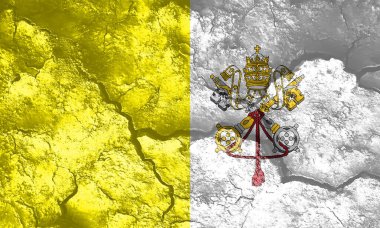 Vatikan 'ın bayrağı çatlamış, dokulu bir görünüşle Roma Katolik Kilisesi' nin ebedi ruhunu yansıtıyor.