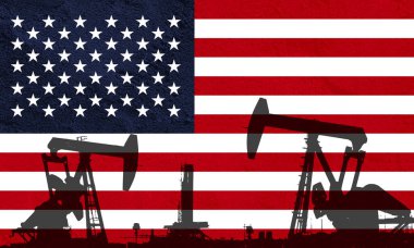 Petrol pompası siluetleriyle Amerikan bayrağı, 