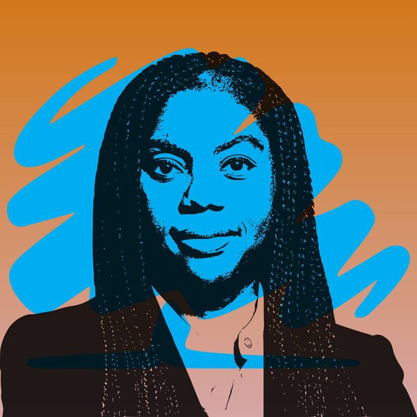 Bristol, UK - May 2025: Stylised portrait of UK Conservative MP Kemi Badenoch overlaid with the official Tory tree logo, representing party identity and political leadership