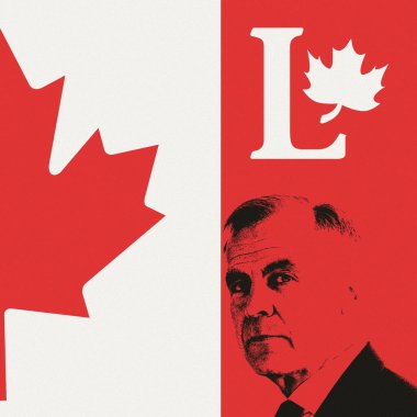 Mark Carney ve Kanada Liberal Partisi görsel konsepti, potansiyel siyasi liderliği simgeliyor, Kanada vatanseverliği tarzında dijital bir tasarım olarak fotoğraflandı - Mayıs 2025