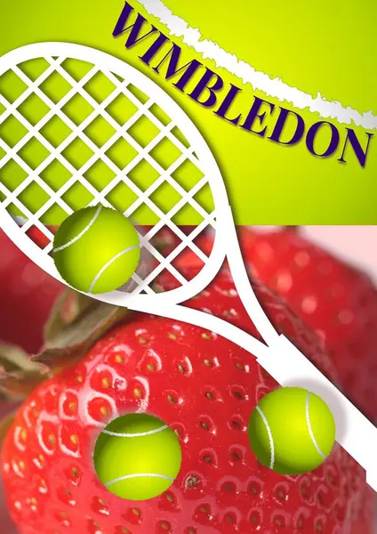 Çileğe gömülü tenis topları ve cesur bir raket motifi içeren yaratıcı Wimbledon tenis tasarımı, ikonik İngiliz yaz geleneğinin eğlenceli bir cilvesi.
