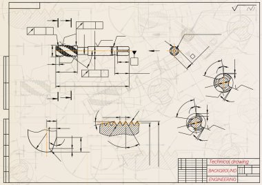 Mechanical engineering drawings on light background. Tap tools, borer. Technical Design. Cover. Blueprint. Vector illustration.