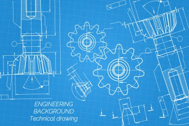 Mavi arka planda makine mühendisliği çizimleri. Musluk aletleri, daha sıkıcı. Teknik Tasarım. Koruyun. Ayrıntılı plan. Vektör illüstrasyonu