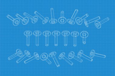 Mavi arka planda makine mühendisliği çizimleri. Kesici, değiştirilebilir çok yönlü plakalı montaj aracı. Teknik Tasarım. Koruyun. Ayrıntılı plan. Vektör illüstrasyonu