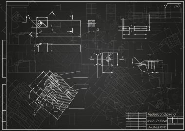 Işık arka planında makine mühendisliği çizimleri. Kesici, değiştirilebilir çok yönlü plakalı montaj aracı. Teknik Tasarım. Koruyun. Ayrıntılı plan. Vektör illüstrasyonu