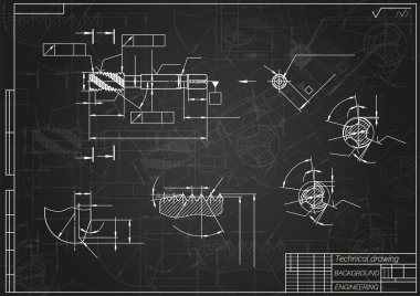 Mechanical engineering drawings on light background. Tap tools, borer. Technical Design. Cover. Blueprint. Vector illustration