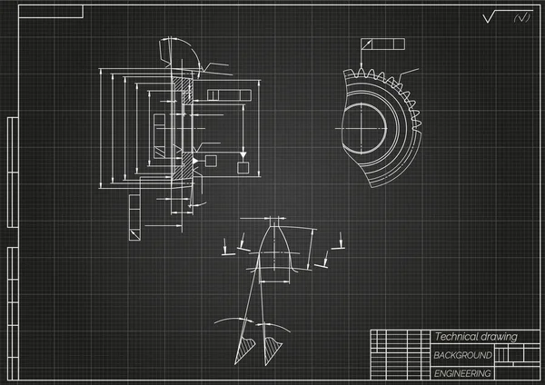 Mechanical Engineering Drawings Light Background Gear Cutting Tool Technical Design — 图库矢量图片