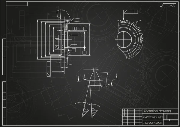 Mechanical Engineering Drawings Light Background Gear Cutting Tool Technical Design — 图库矢量图片
