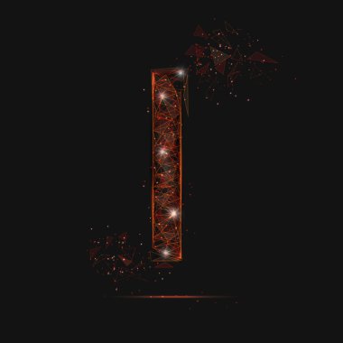 Bir numaranın soyut turuncu görüntüsü. Çokgen çizimler, gece gökyüzündeki yıldızlara benzer. Ya da cam kırıklarına. Web sitesi, web, internet için dijital tasarım