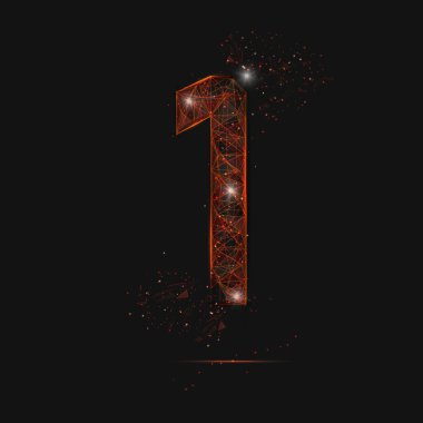 Bir numaranın soyut turuncu görüntüsü. Çokgen çizimler, gece gökyüzündeki yıldızlara benzer. Ya da cam kırıklarına. Web sitesi, web, internet için dijital tasarım