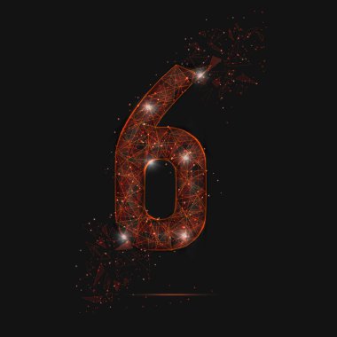 Altı numaranın soyut turuncu görüntüsü. Çokgen çizimler, gece gökyüzündeki yıldızlara benzer. Ya da cam kırıklarına. Web sitesi, web, internet için dijital tasarım