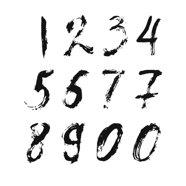 İzole edilmiş beyaz arka planda siyah fırçayla boyanmış kaligrafik sayılar kümesi. Tasarımın için mektup. Vektör illüstrasyonu
