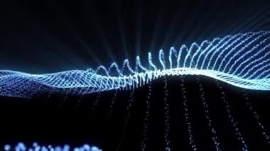 Parçacıkların soyut dijital mavi dinamik dalgası. Siber teknoloji fütüristik arka plan